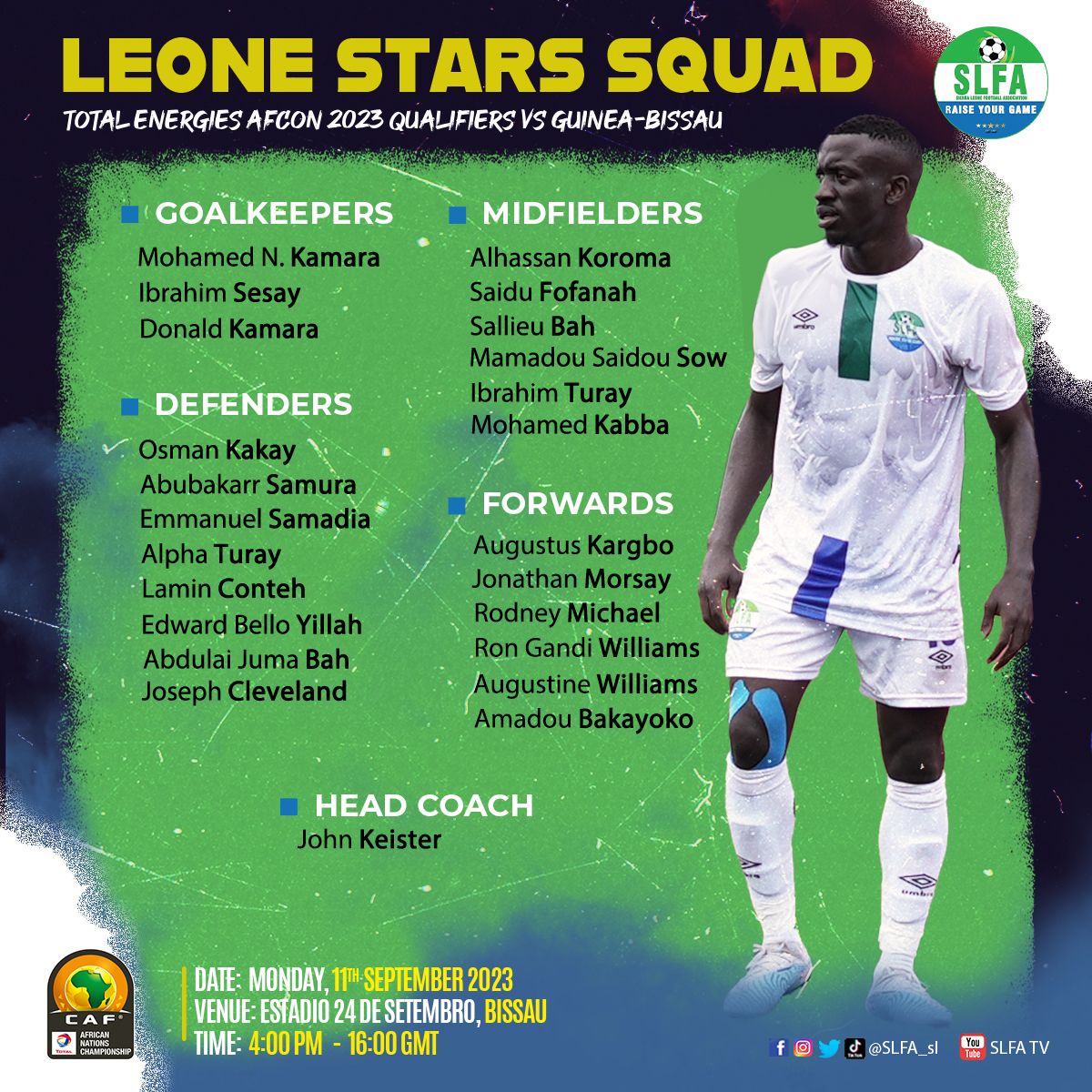 Sierra Leone announces squad for Guinea Bissau match